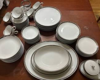 Fukagawa "Silver Lichen" white and silver china