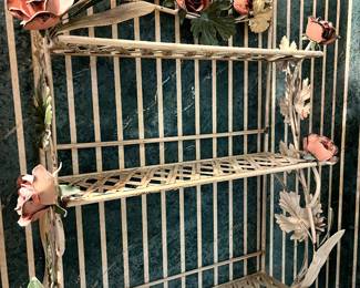 Awesome VINTAGE wall shelf with roses/leaves...this is stunning Mid-Century memory!