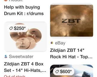 ZBT Solid Brass cymbals...AWESOME opportunity to buy these at a fraction of the usual price! Set of 5!