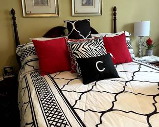 This beautiful Cherry queen bed matches all other pieces...in excellent condition and waiting to go home with you! Mattress & Box spring goes with set...a wonderful deal! This furniture lasts forever!
