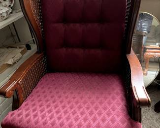 Great, caned side chair in a rich berry red...so comfy and wood trim is in very good condition, too!