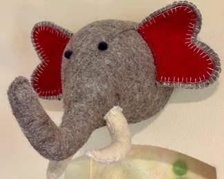 SOLD--boiled wool stuffed elephant wall hanging