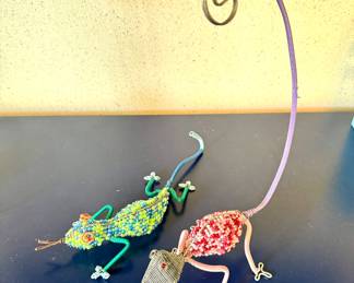 $20 each--hand beaded and wired pink and green lizards