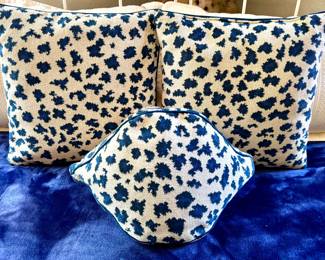 SOLD--set of 3 custom made ivory and navy animal print pillows