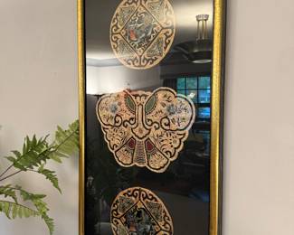 $1200; antique Chinoiserie gold embroidery panel framed in gold gild; 23x47