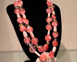 $100; Two Blond Lizards beaded, double stranded necklace with floral accent and lizard clasp