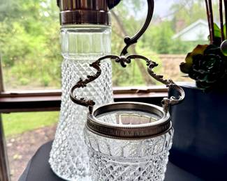 ($60; crystal decanter; 14"h) ($60; crystal ice/champagne bucket; 6"h)