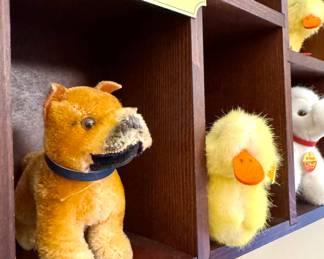 Close up of a couple Steiff stuffed animals