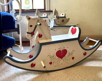 $300; coordinating hand-painted toy chest, rocking horse and two small rocking horses