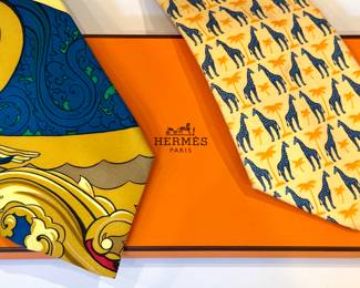 Shop this sale in person for a huge collection of designer men's ties by Hermes, Gucci, Versace, Ferragamo starting at $120 (Giraffe tie is SOLD)