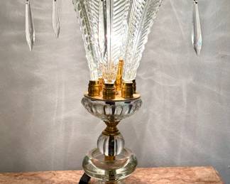 $850 pair; Hollywood Regency cut glass table lamps; 16"h