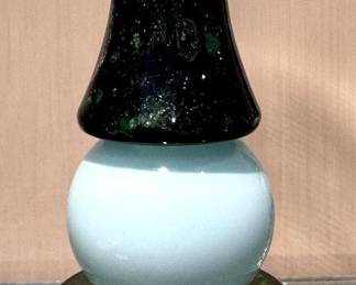 $250; pair of Steven Maslach sand molded, glass double sided goblets; 11.5"h; close up of goblet artistry