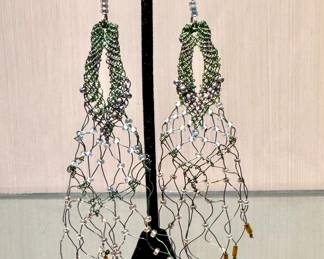 $100; artisan made drop pierced earrings with wire and beading