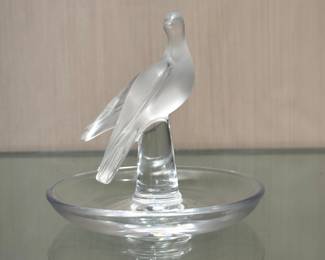 SOLD- Lalique love bird ring dish; 4"h