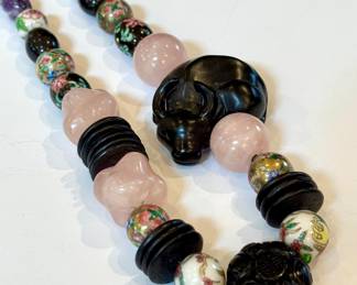 $100; rose quartz and amethyst beaded necklace