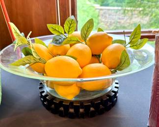 ($300; glass bowl with spectacular hand-made brass base; 18"dx6"h) SOLD-set of 12 lemons)
