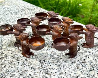 SOLD--set of 8 metal mouse tea candle holders