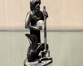 $100; "The Merman" metal and crystal sculpture; 4"h