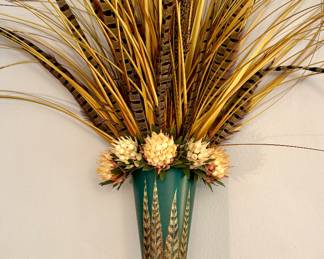 $150 each (2 available); Twigs and Moss custom made pheasant feather sconce; 31"h