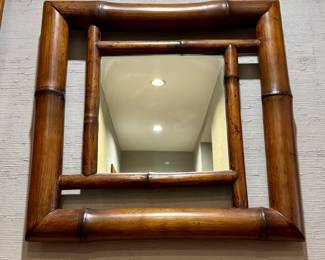 SOLD--Designer rattan mirror; 24x24