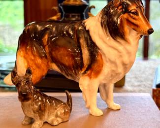 SOLD--Royal Doulton scottie dog figurine; 2"h) (SOLD- Royal Doulton collie dog figurine; 5"h)