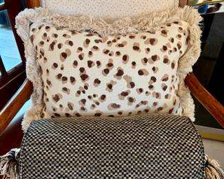 (SOLD-2 available; custom made animal print pillows with fringe) (SOLD; custom made lumbar pillows with tassels)