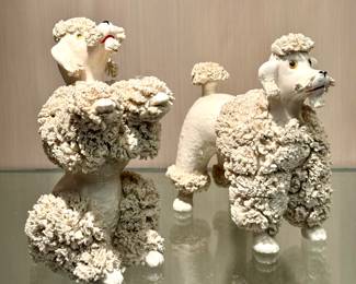 $50 each; vintage Italian porcelain poodle sculptures; 7"h