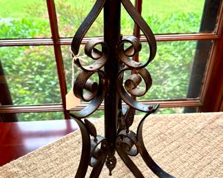 SOLD-- antique black metal plant stand; 22"h