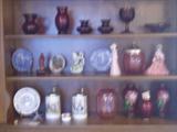 Ruby Red glass, cloisenet vases, figurines