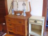 Antique Oak Washstand, lamps, night stand
