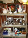 Roosters, chickens, Silver plate, Crystal, Kitchenware