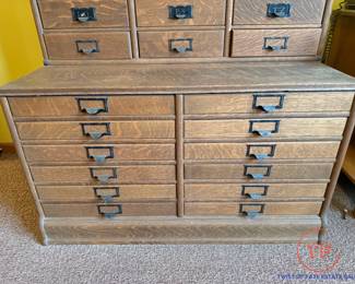 Antique Oak Apothecary Stacking File Cabinet