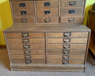 Antique Oak Apothecary Stacking File Cabinet