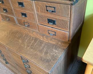 Antique Oak Apothecary Stacking File Cabinet