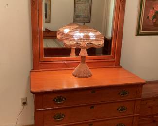 Antique dresser-48x24x21
Mirror-45x42
Wicker lamp-24"