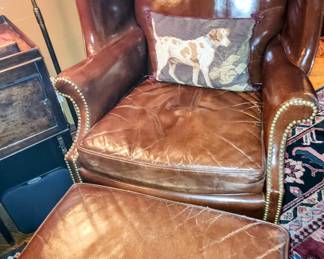 Leather Armchair and Ottoman