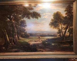 Oil Painting of Shepherd and Sheep