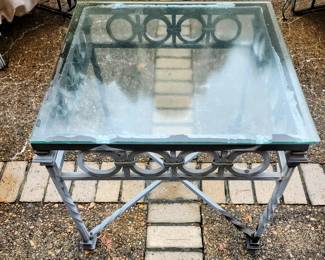 Patio Table with Glass Top and Metal Base
