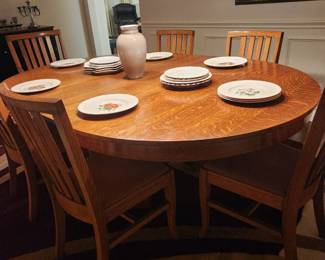 Mid Century Tiger Oak Table and 6 Chairs