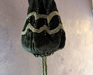 Black Drawstring Purse with Silver Beading