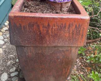 Red Tall Ceramic Square Tapered Outdoor Planter