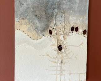 1982 Contemporary Artwork “Early Winter” by Chris – Mixed Media Using Grass, Leaves, Soil, and Lake Water