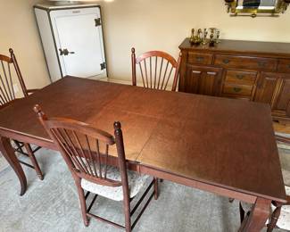 Classic Dining Table with Queen Anne Legs & Four Windsor-Style Chairs