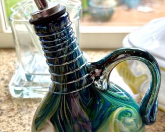 Colorful Blown Glass Oil/Vinegar Bottle