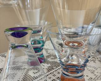 Set of 5 Handblown Multicolored  Martini Glasses