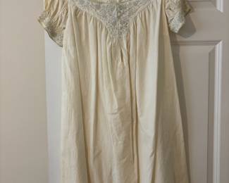 Cream Nightgown with Embroidered Collar and Sleeves