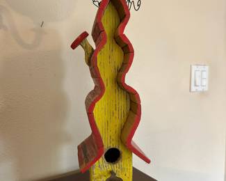 Yellow & Red Whimsical Tall Bird House