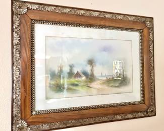 Framed & Matted Landscape Pastel Painting by M. Degraff