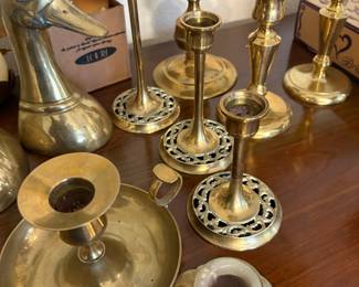 Pair of Brass Duck Head Bookends, Brass Candle Stick Holders