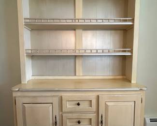 French Provincial Style Cream Painted Cabinet And Hutch Or Breakfront